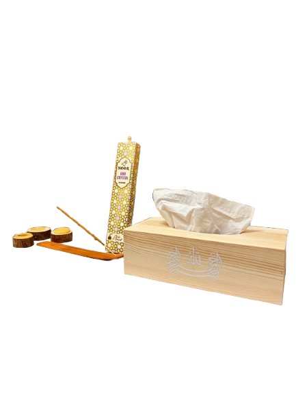 Pack Sakinah | Portapañuelos, velas de cera natural, incienso Noor y soporte de madera