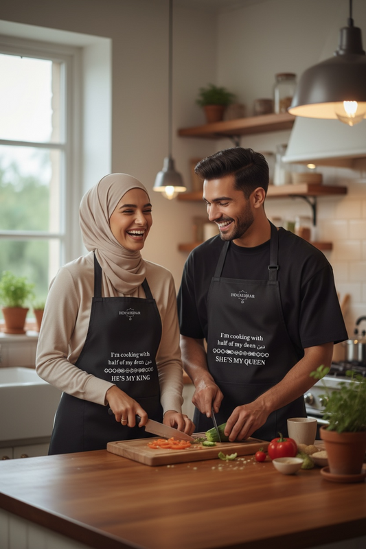 Delantales de pareja pack x2 | I’m cooking with half of my deen دين |He’s my KING & She’s my QUEEN