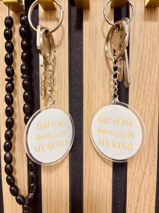 Llaveros para matrimonio | Half of my deen is my KING & QUEEN