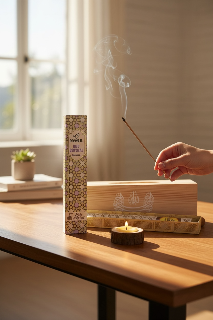 Pack Sakinah | Portapañuelos, velas de cera natural, incienso Noor y soporte de madera