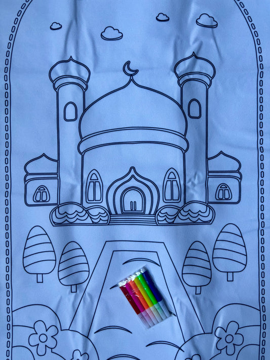 Alfombra de Rezo صلاة Infantil coloreable y lavable | Incluye bolígrafos gratis |